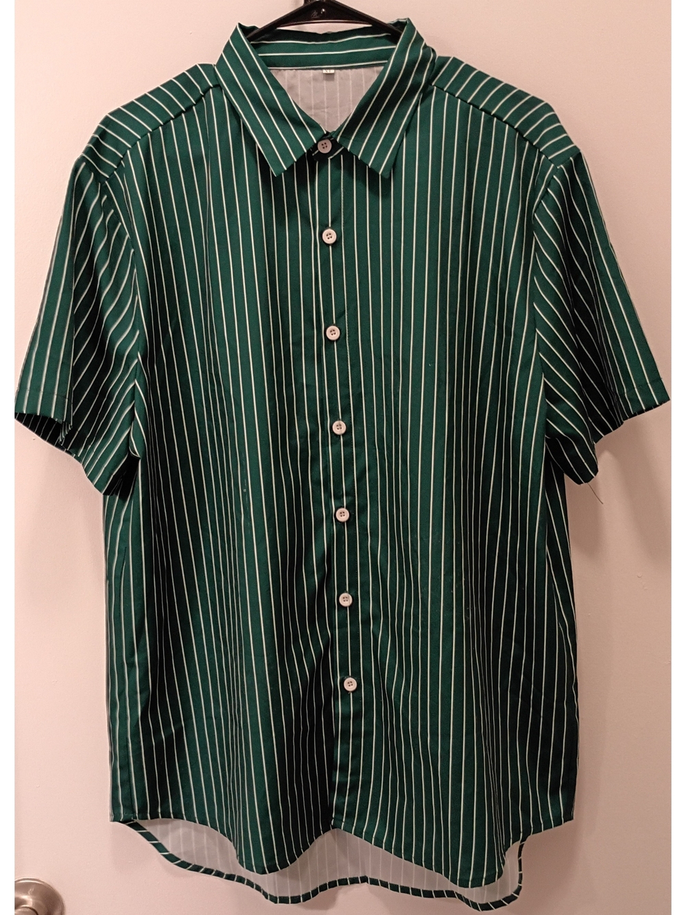 Men's Green Stripe Short Sleeve Button-Up Shirt